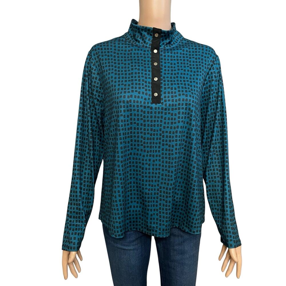 NEW Chicos Golf Polo Shirt Long Sleeve Geometric Print Snap Mock Neck